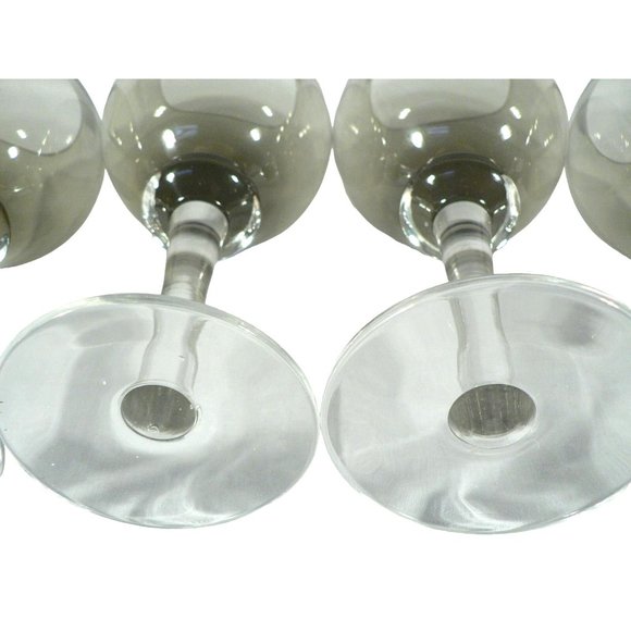 Wine Glass Goblet Smoked Gray Clear Stem Set of 4 Vintage Glassware 10" - Picture 8 of 15